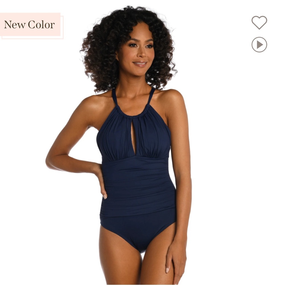 NWT La Blanca Island Goddess High Neck Keyhole One Piece - Indigo - Size 10